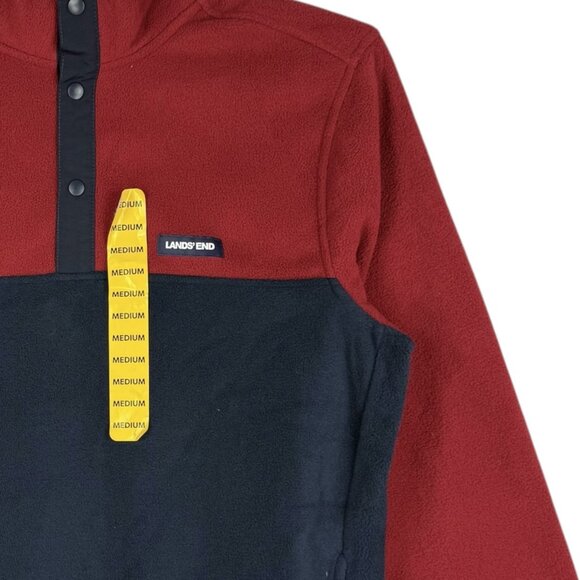 NWOT Lands End Men's Fleece Pullover Henley Mock Neck Snap Red/Blue Jacket Sz M - Picture 5 of 10